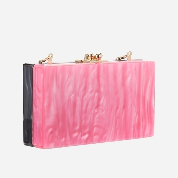 New! Jill & Ally Two Tone Black Barbie Pink Convertible Party Evening Clutch - Picture 4 of 15